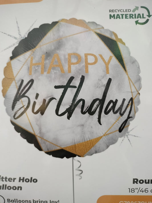 Foil Balloon-H/Bday Black Marble 18"
