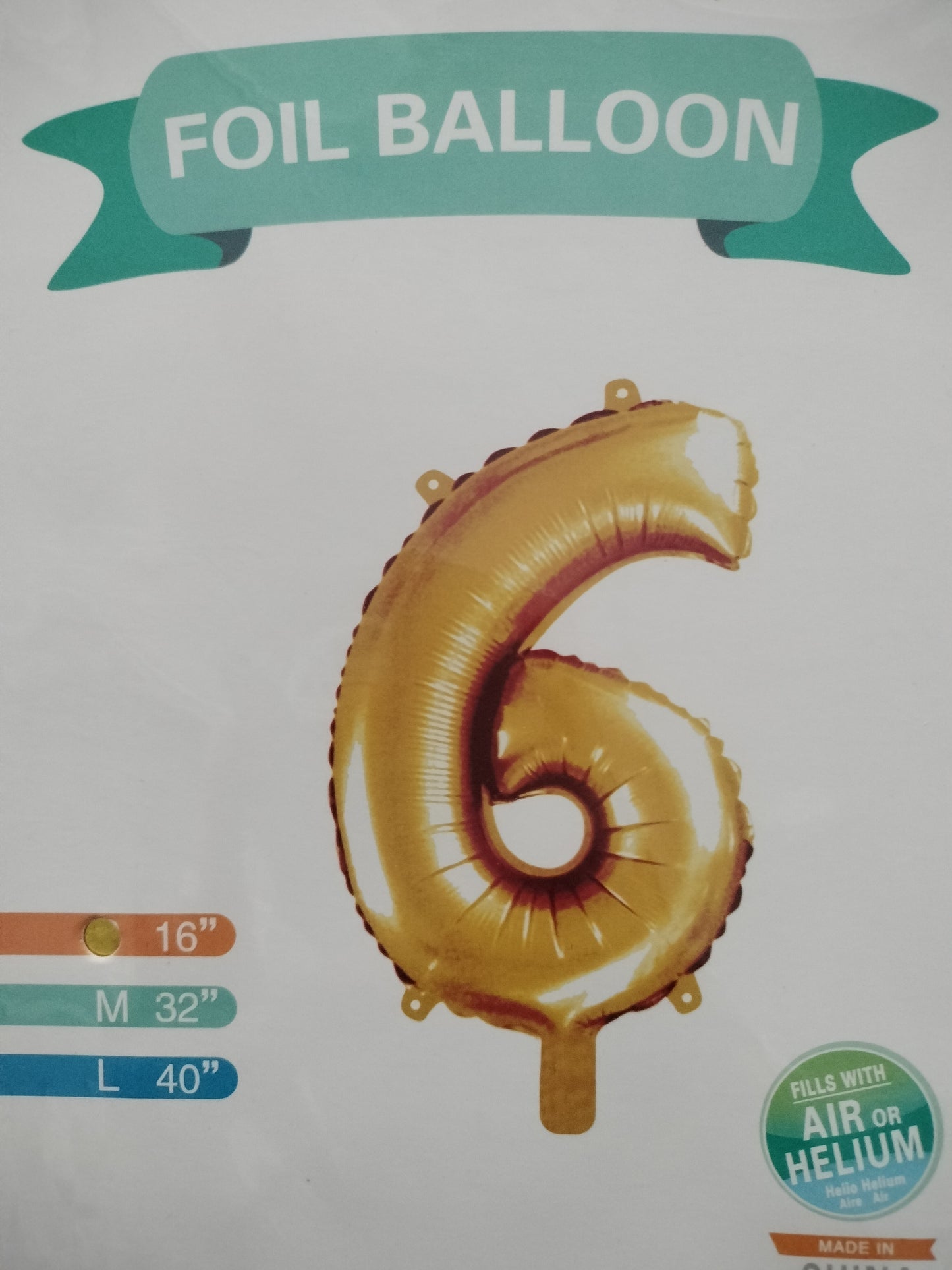 Foil Balloon-Number 6 Gold 16"