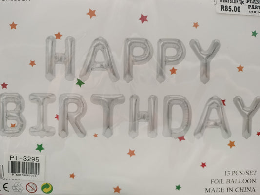 Foil Balloon-Happy Birthday Silver 13pces