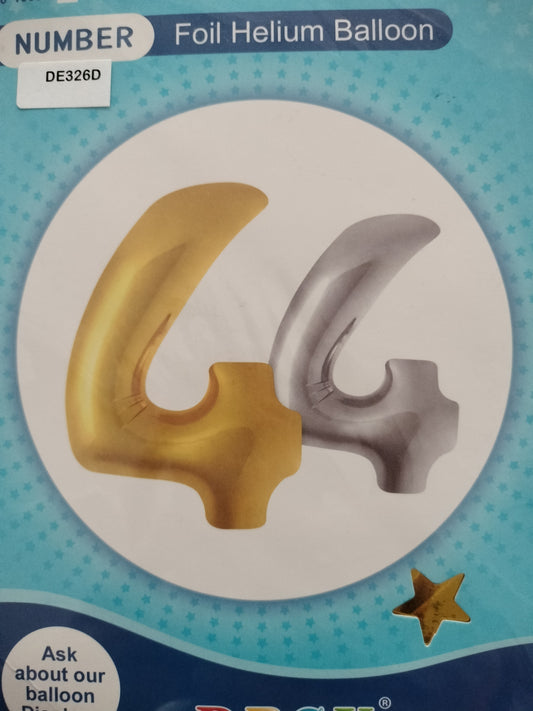 Foil Balloon-Number 4 Gold 17"