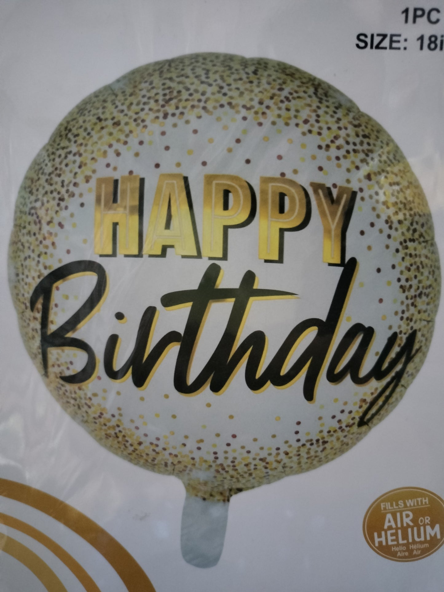 Foil Balloon-H/Bday White w/Gold Confetti