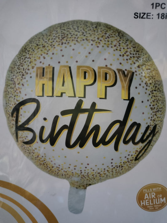 Foil Balloon-H/Bday White w/Gold Confetti