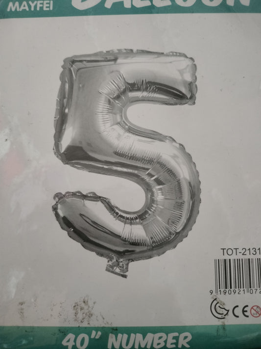 Foil Balloon-Number 5 Silver  (8 Helium)