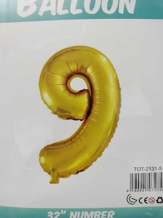 Foil Balloon-Number 9 Gold 32"