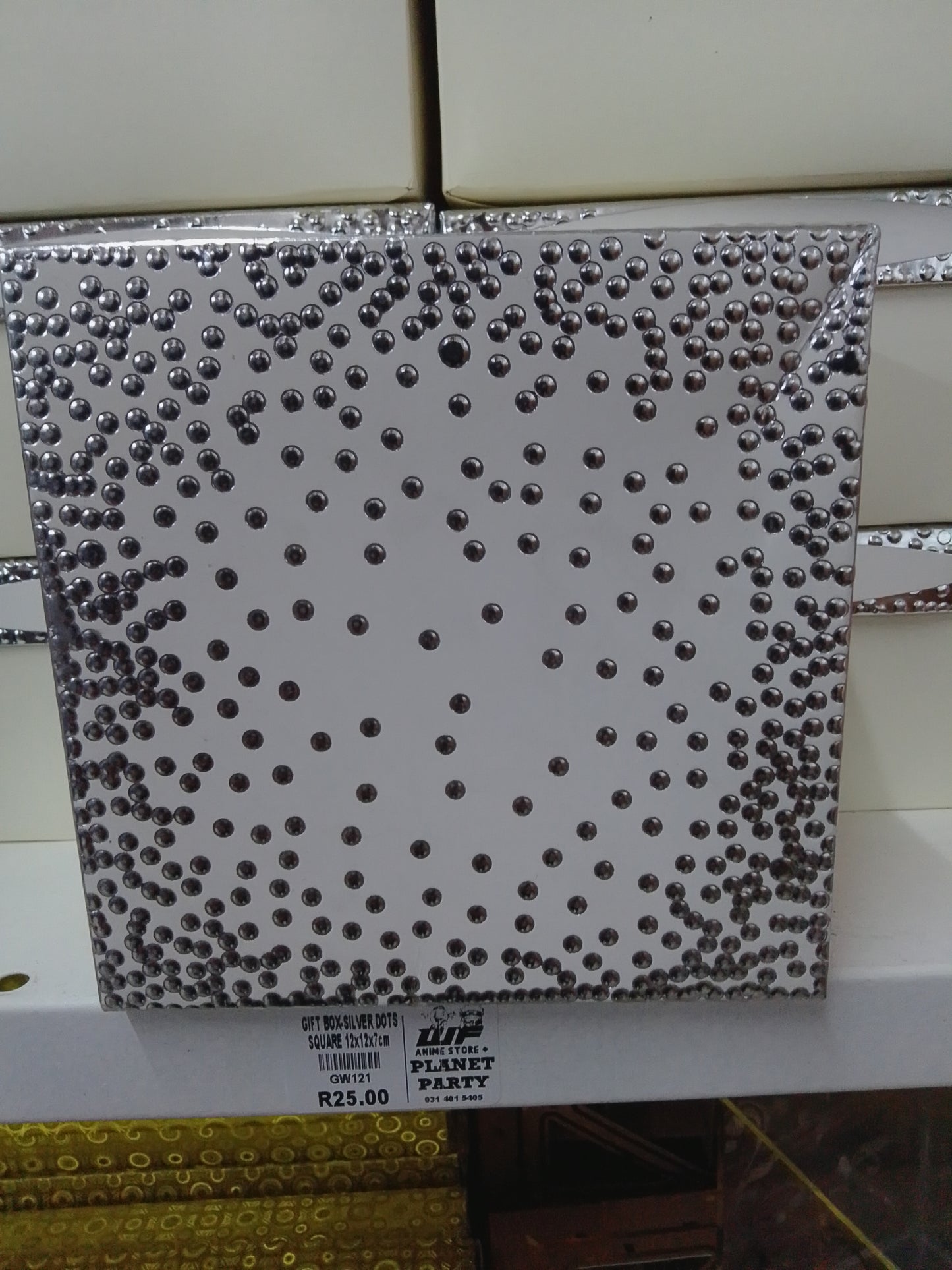 Gift Box-Square White/Silver Dots 12x12x7cm