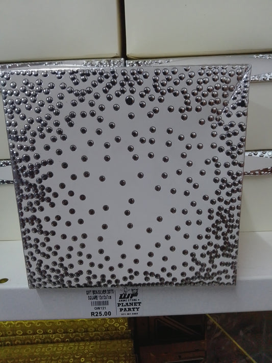Gift Box-Square White/Silver Dots 12x12x7cm