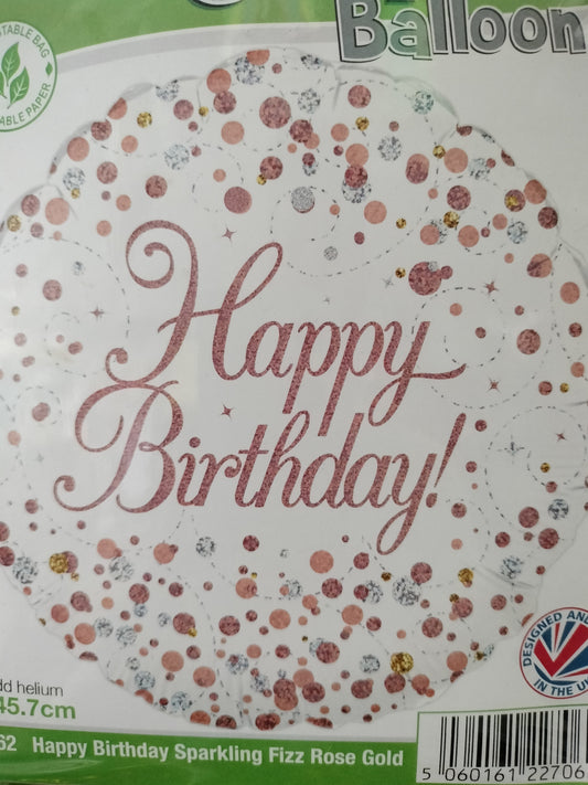 Foil Balloon-H/Bday Rose Gold White Background 18"