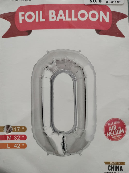 Foil Balloon-Number 0 Silver 16"