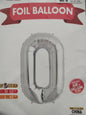 Foil Balloon-Number 0 Silver 16"