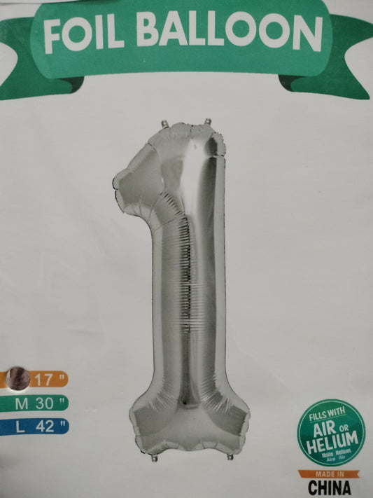 Foil Balloon-Number 1 Silver "16"