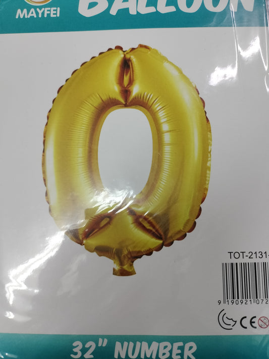 Foil Balloon-Number 0 Gold 32"