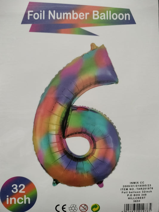 Foil Balloon-No. 6 Rainbow 32" (3)