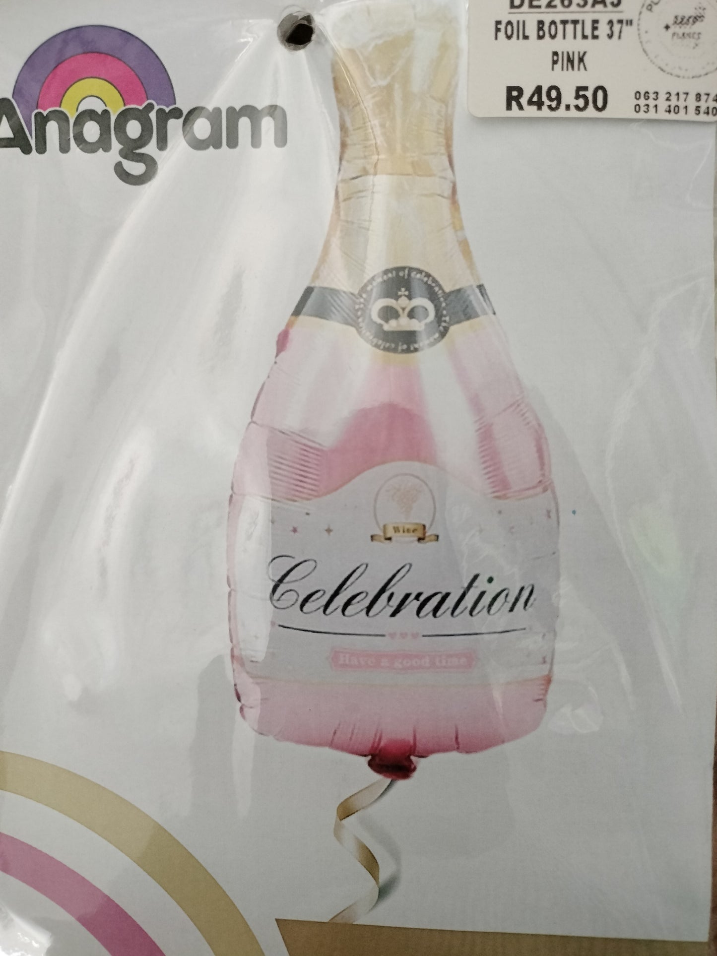 Foil-Champagne Bottle Pink 37inch (6H)
