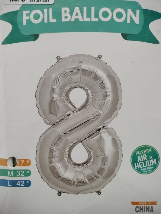 Foil Balloon-Number 8 Silver 17"