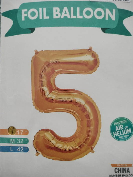 Foil Balloon-Number 5 Gold 16"