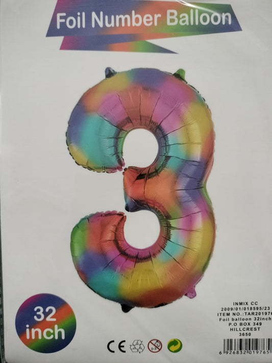 Foil Balloon-No. 3 Rainbow 32" (3)