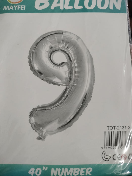 Foil Balloon-Number 9 Silver (8  Helium)