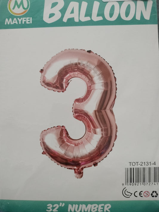 Foil Balloon-Number 3 Rosegold 32'' (4H)