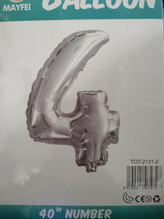 Foil Balloon-Number 4 Silver  (8 helium)
