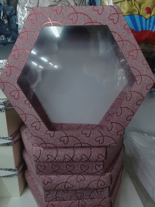 Gift Box-10x19x5 Hexagon Red Window