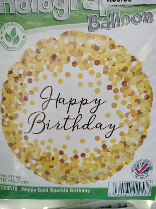 Foil Balloon-H/Bday Gold Confetti 18"