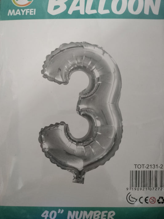 Foil Balloon-Number 3 Silver  (8 helium)