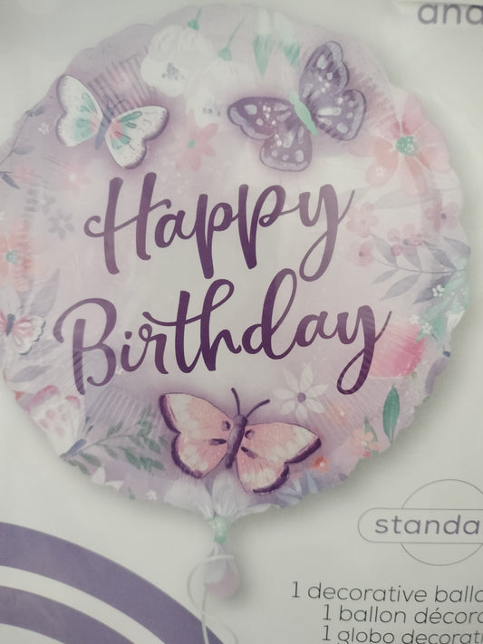 Foil Balloon-H/Bday Butterfly purple 18"