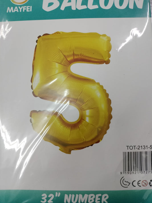 Foil Balloon-Number 5 Gold 32"