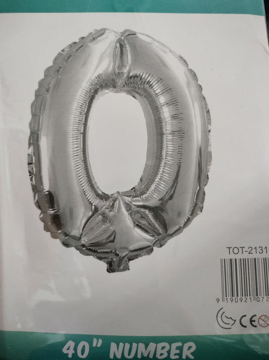 Foil Balloon-Number 0 Silver  (8 Heliums)