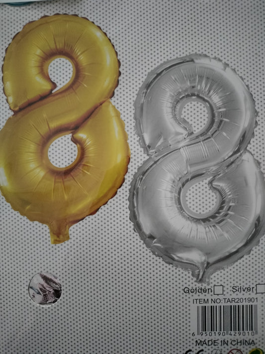 Foil Balloon-Number 8 Silver 32"