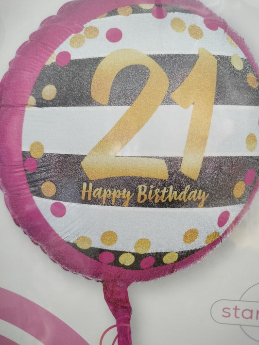 Foil Balloon-Holo Pink/Gold 21st Milestone 18"