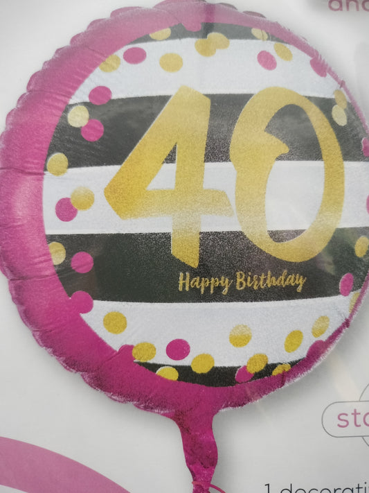 Foil Balloon-Holo Pink/Gold 40th Milestone 18"