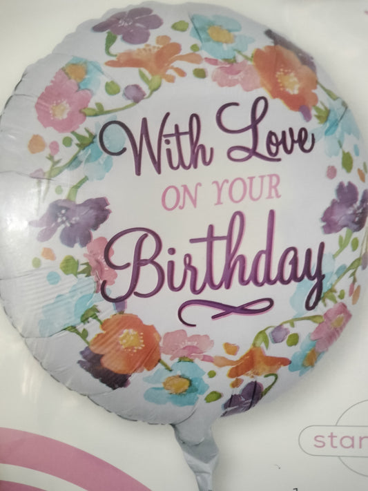 Foil Balloon-With Love On Your Bday 18"