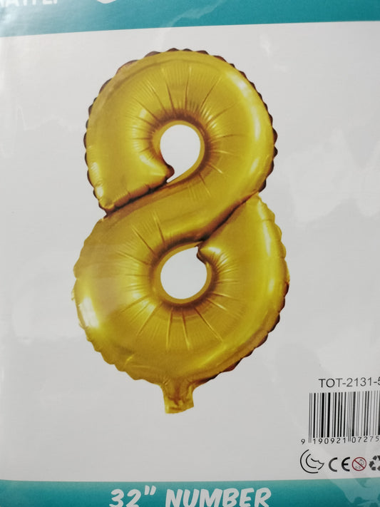Foil Balloon-Number 8 Gold 32"