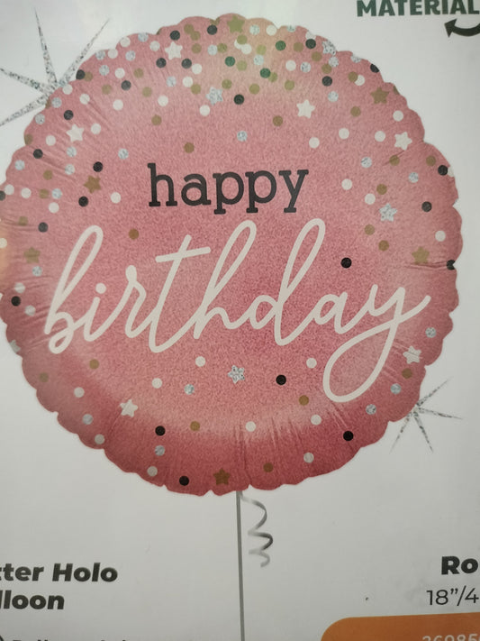 Foil Balloon-H/Bday Rose Gold Background 18"