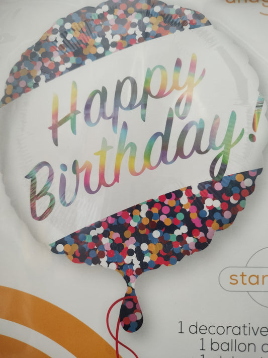 Foil Balloon-Holo Iridesc. B/Day Confetti 18"