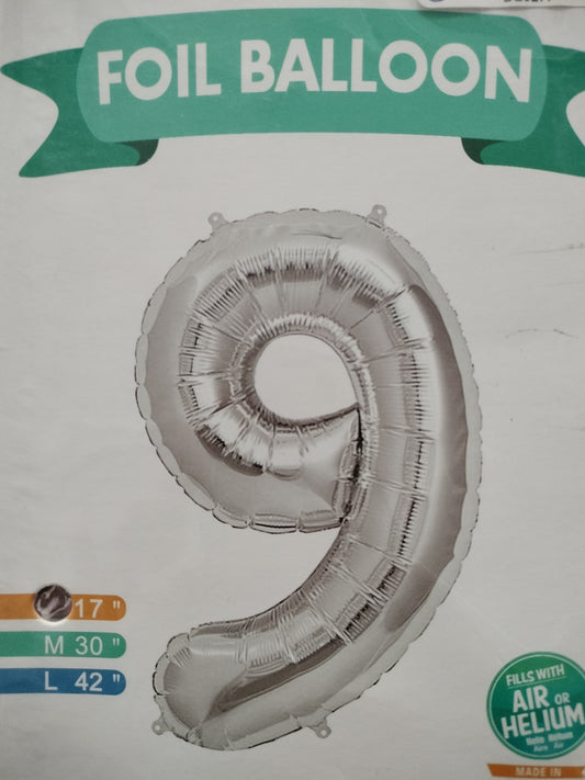 Foil Balloon-Number 9 Silver 17"