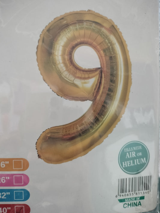 Foil Balloon-Number 9 Gold SS