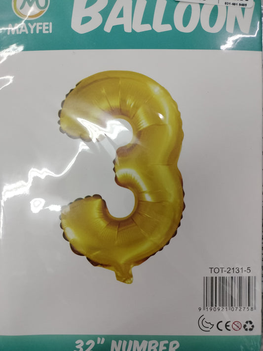Foil Balloon-Number 3 Gold 32"