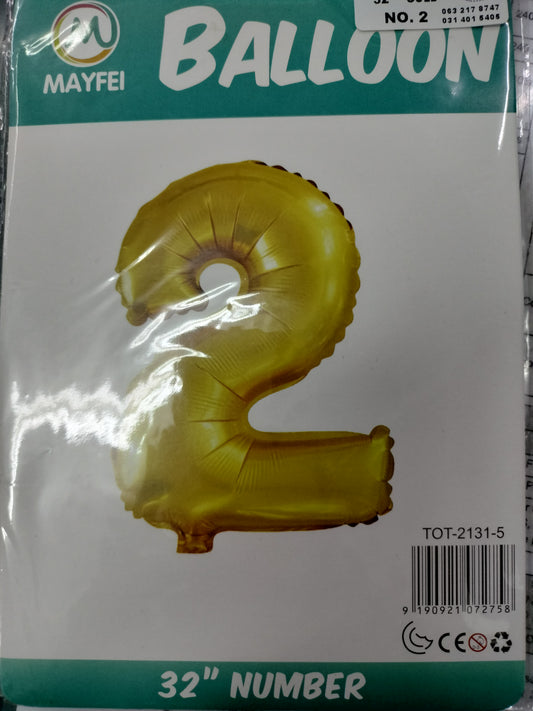 Foil Balloon-Number 2 Gold 32"