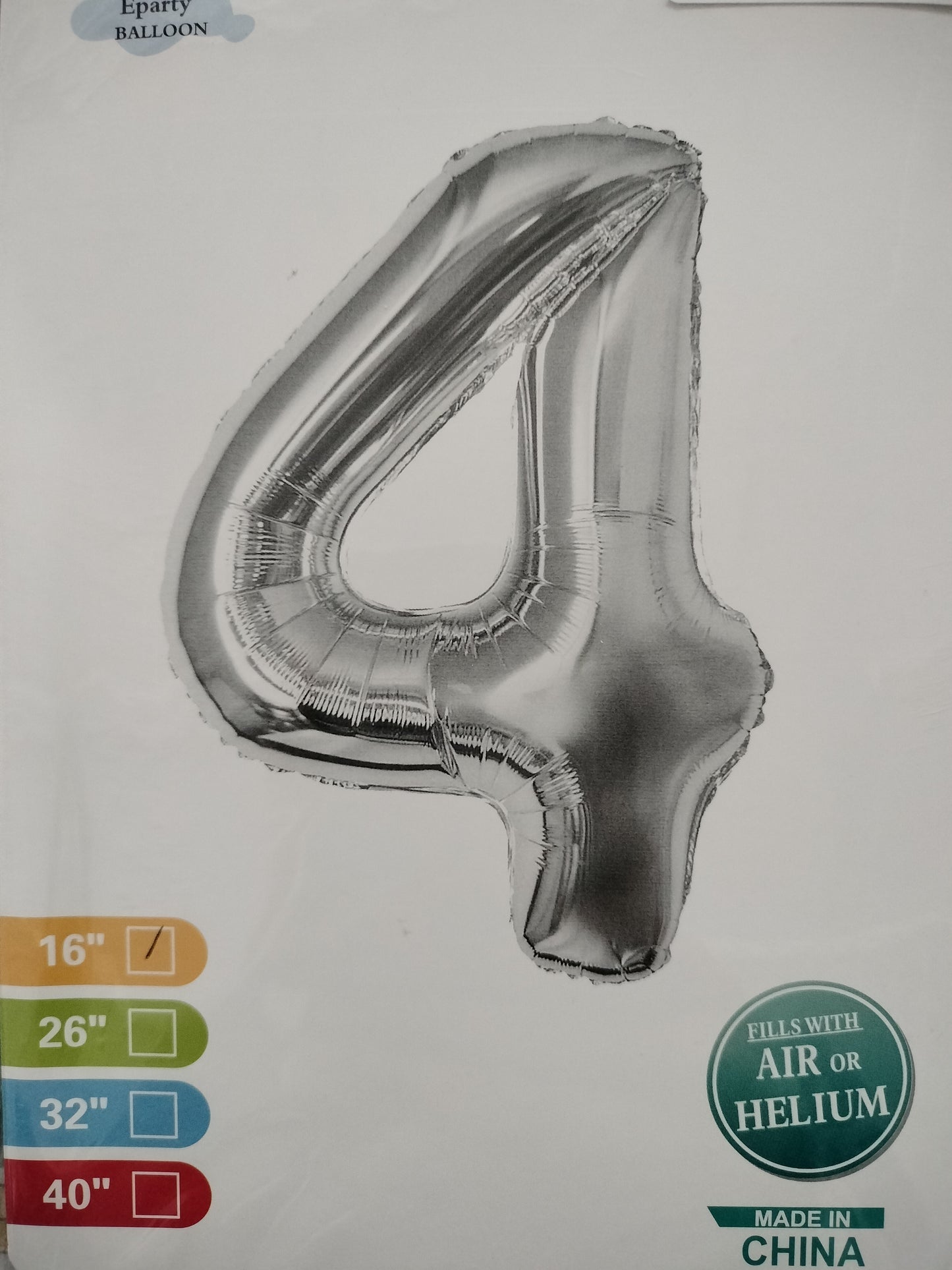 Foil Balloon- Number 4 Silver 16"