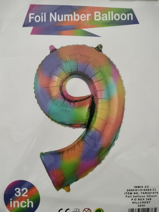 Foil Balloon-No. 9 Rainbow 32" (3)