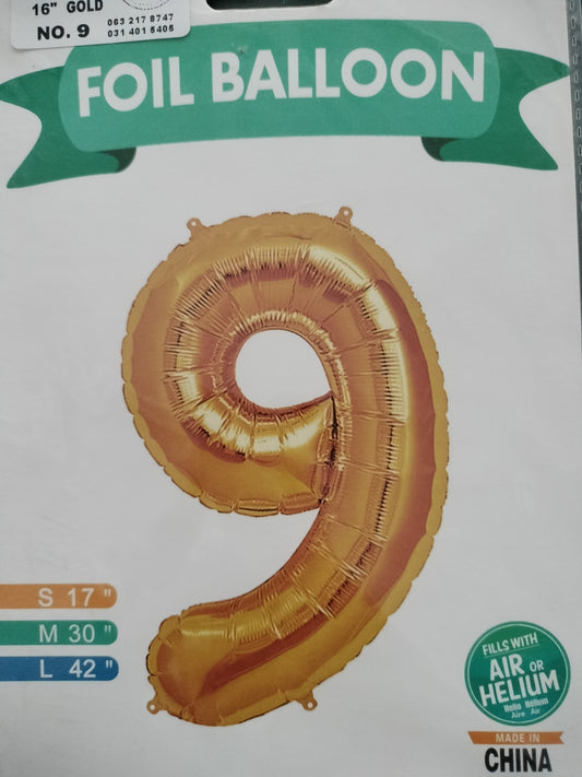 Foil Balloon-Number 9 Gold 17"