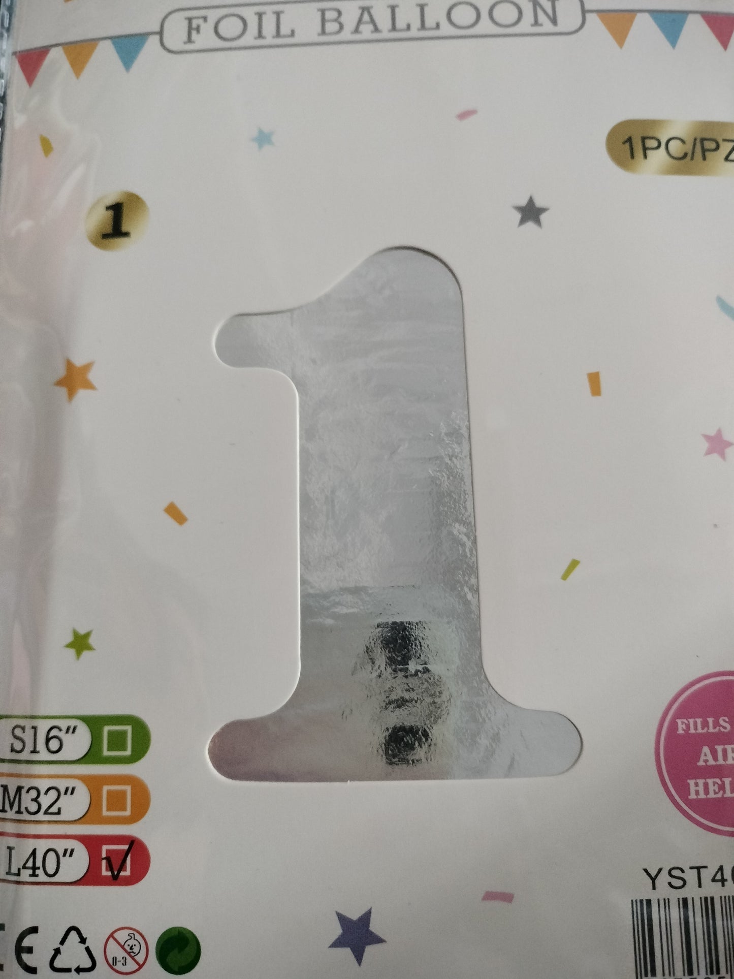 Foil Balloon-Number 1 Silver  (8 Helium)