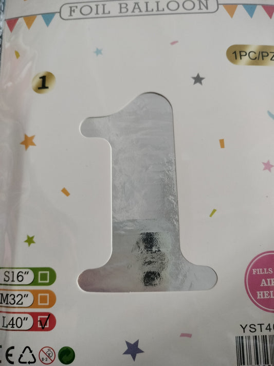 Foil Balloon-Number 1 Silver  (8 Helium)