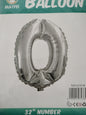 Foil Balloon-Number 0 Silver 32",(5.5)"