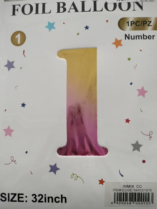 Foil Balloon-No. 1 Rainbow 32" (3)