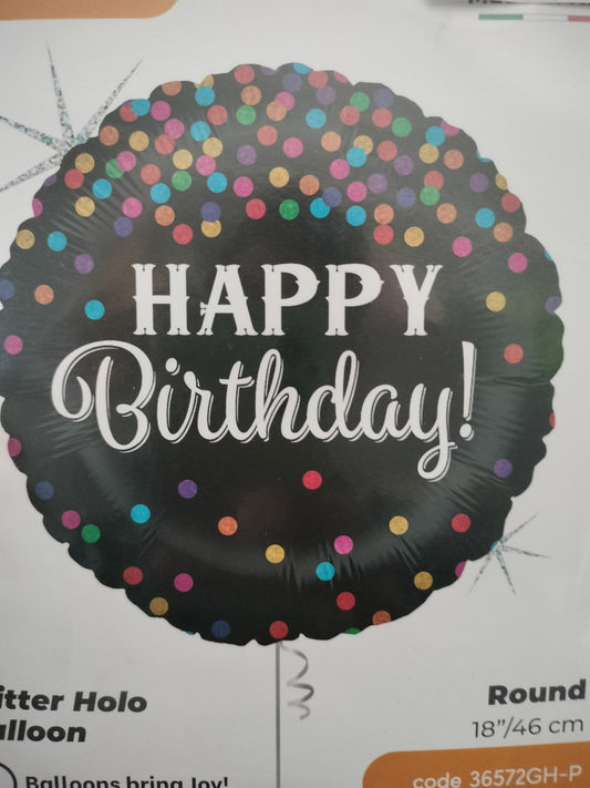 Foil Balloon-H/Bday Black Confetti