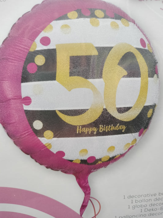Foil Balloon-Holo Pink/Gold 50th Milestone 18"